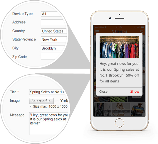magento shopping mobile app builder  push notification