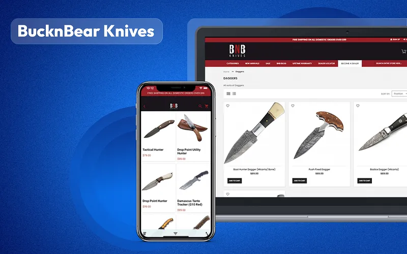 BucknBear Knives mobile app built with SimiCart
