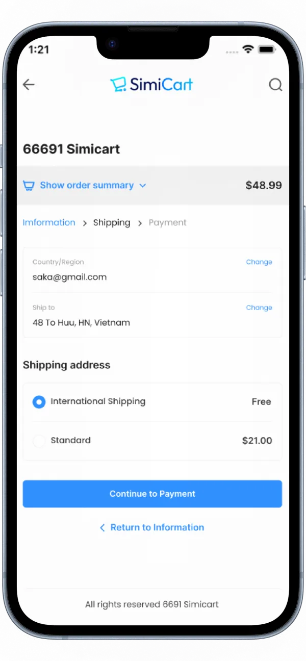 SimiCart demo app screen 3