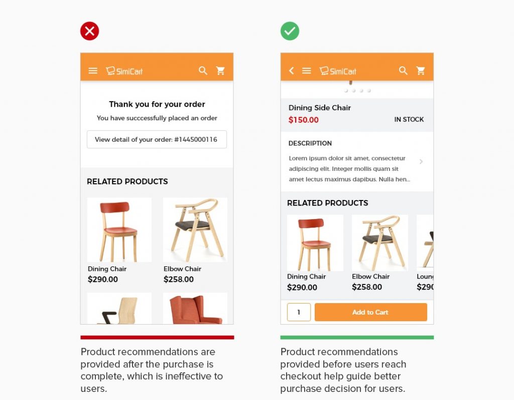 Show product recommendations prior to checkout