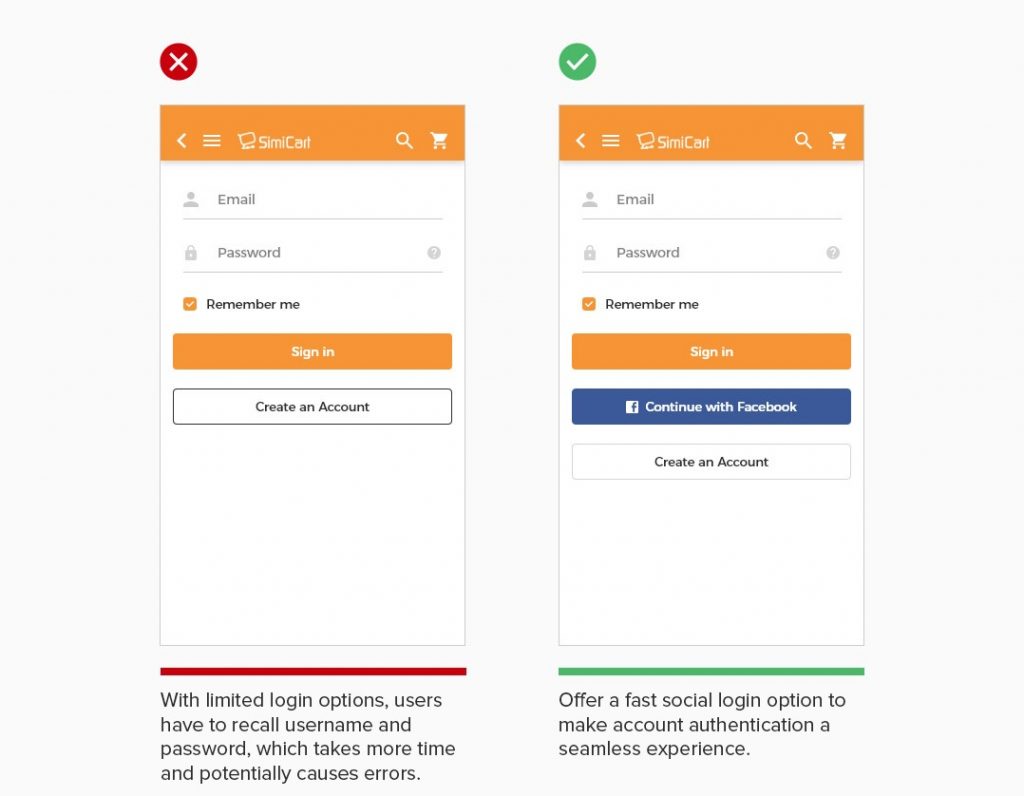 Enable fast login using social accounts
