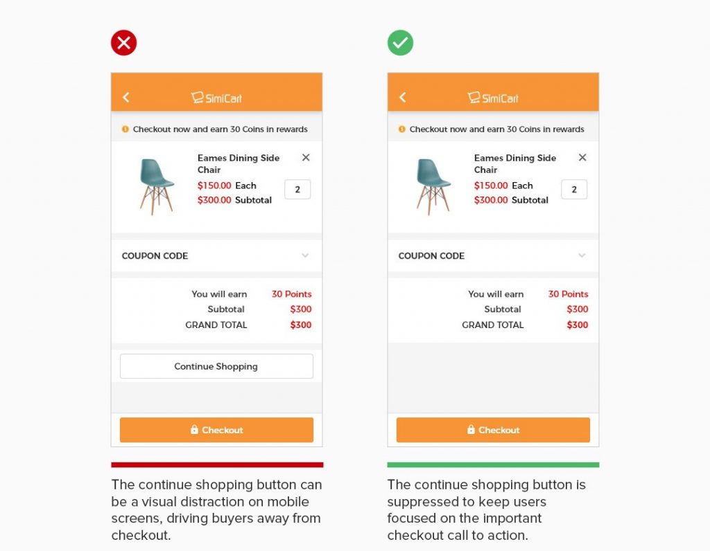 Remove continue shopping button from the cart page