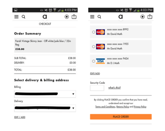 ASOS One-Step Checkout example