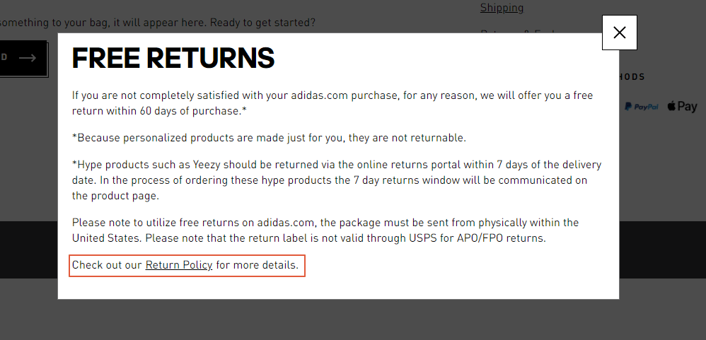 Adidas online return shop policy