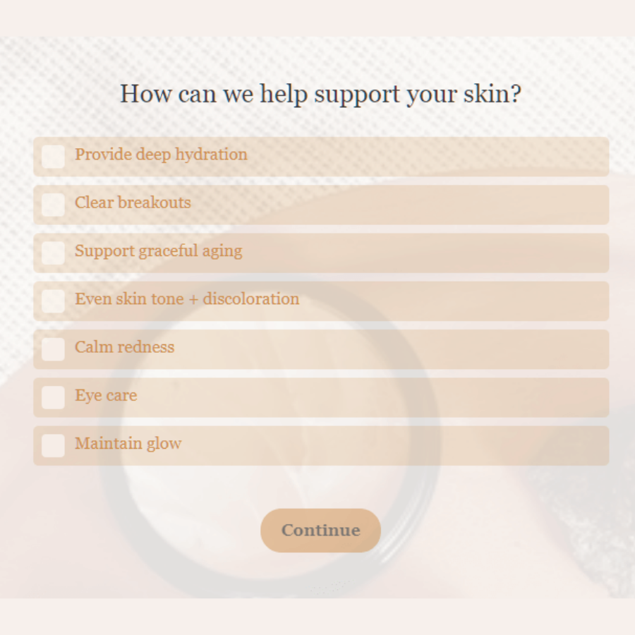 Skincare checkbox quiz