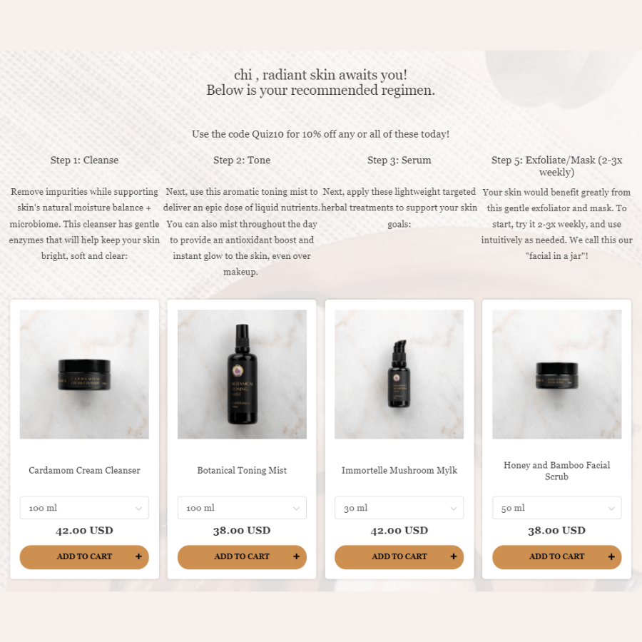 Skincare quiz results