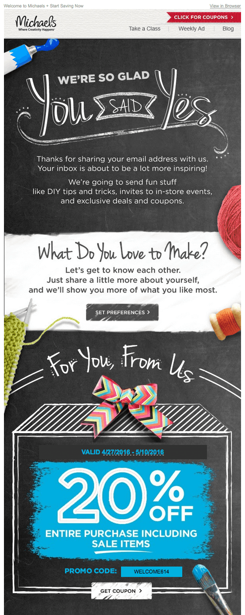 Welcome & discounts offer email