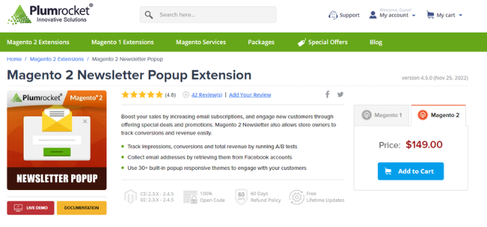 Plumrocket: Magento 2 Newsletter Popup Extension