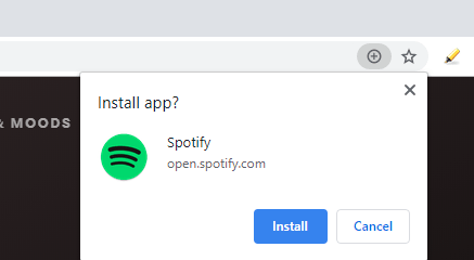 Spotify PWA pop-up install