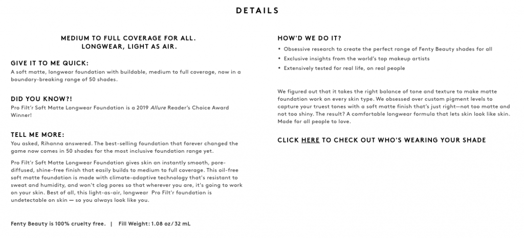 Fenty on-page eCommerce SEO example