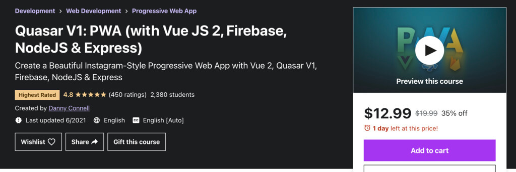 Quasar progressive web apps course