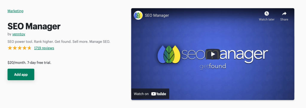 SEO Manager Shopify app