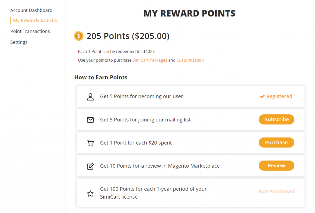 SimiCart Loyalty Program
