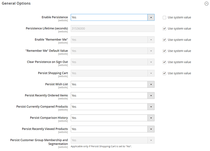 Configure Persistent Shopping Cart