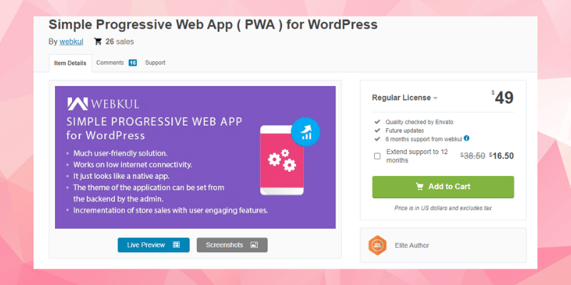 Simple Progressive Web App ( PWA ) for WordPress by Webkul