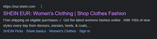 Shein eCommerce title tag
