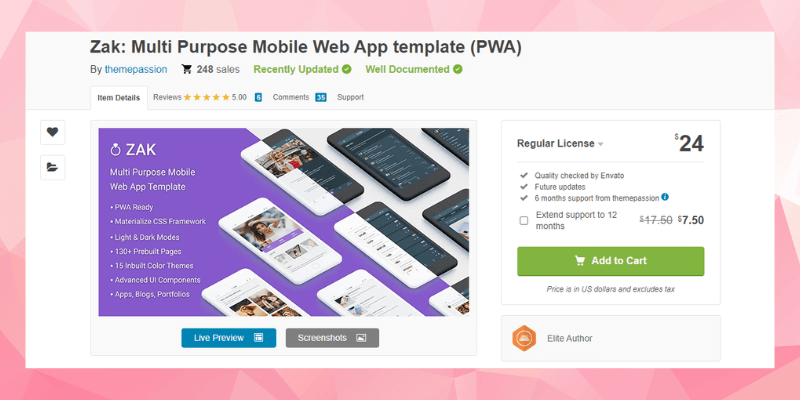 Zak: Multi-Purpose Mobile Web App template (PWA) by JBSofts