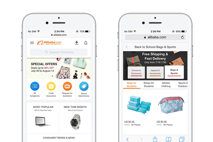 Alibaba - 10 best progressive web apps for ecommerce 2018