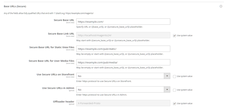 Configure base URLs Magento