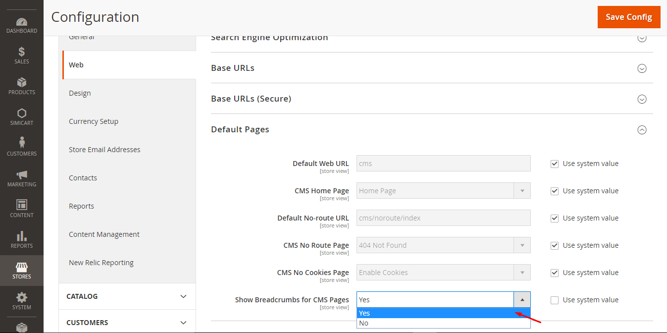 magento 2 breadcrumb setting