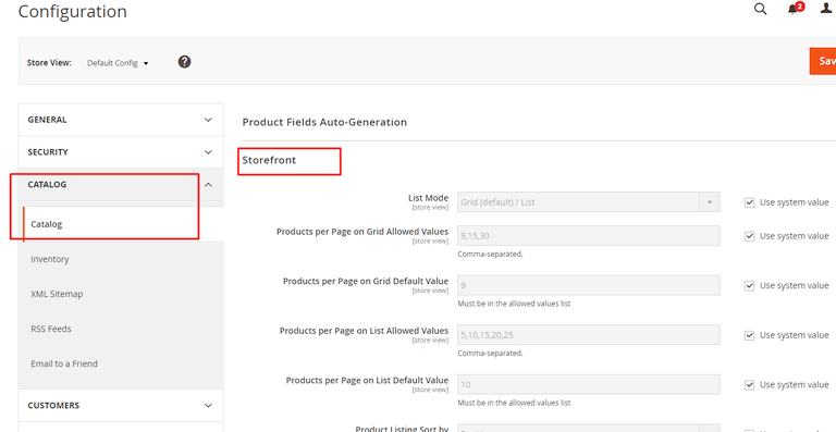 catalog storefront magento 2