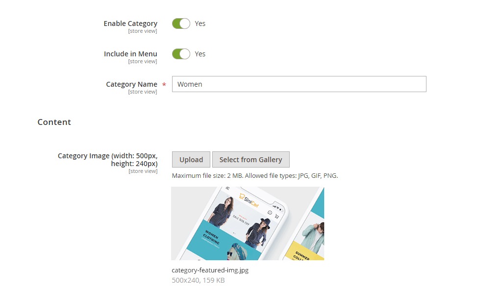 Categories Configuration Panel