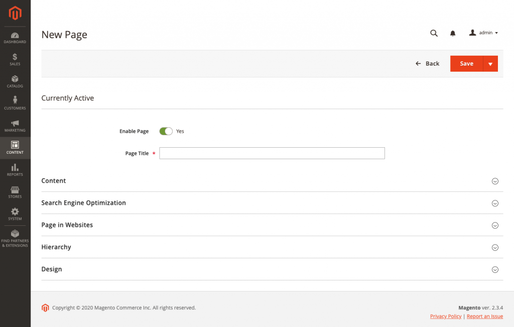 new CMS page