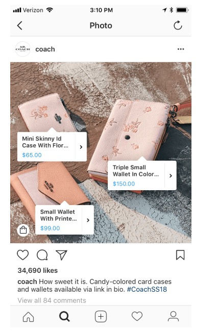 Shoppable Tags of Coach on Instagram