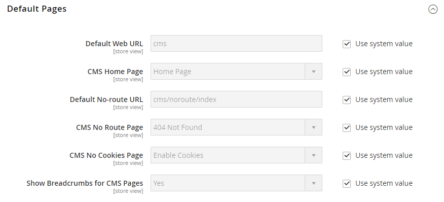 Web default pages configuration