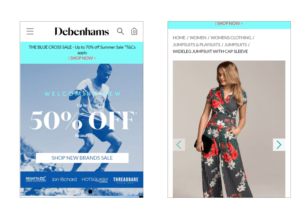 Debenhams PWA on mobile