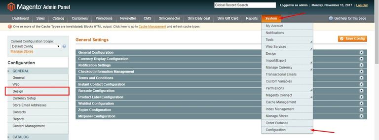 Magento design configuration