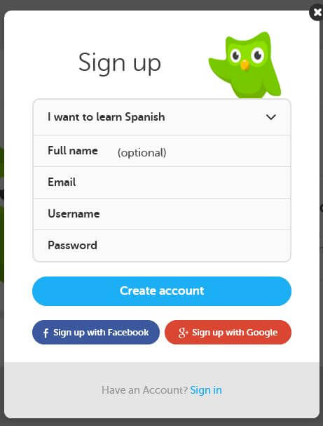 Doulingo sign up form
