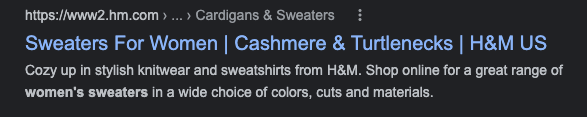H&M eCommerce SEO titile tag