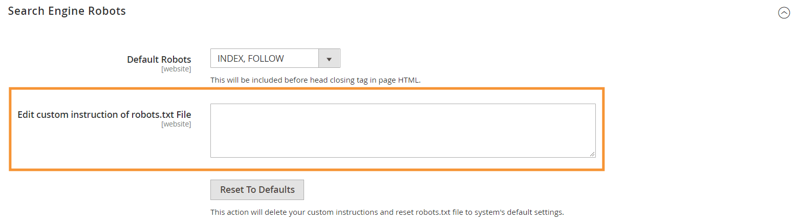 Edit custom instructions of robots.txt file