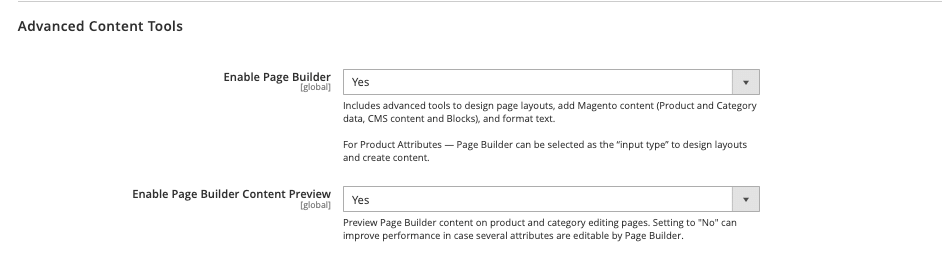 enable Magento page builder 