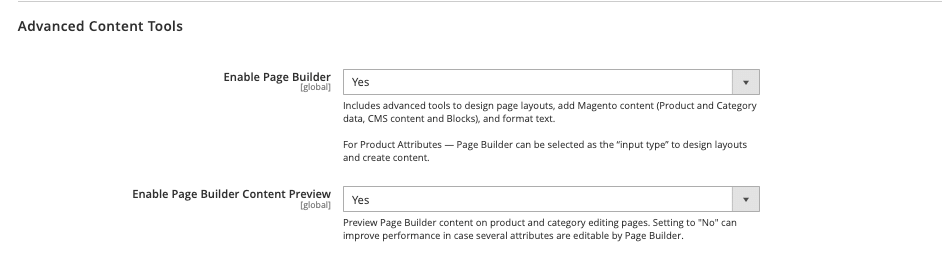 enable Magento page builder