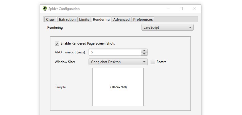 Enabling JavaScript rendering in ScreamingFrog