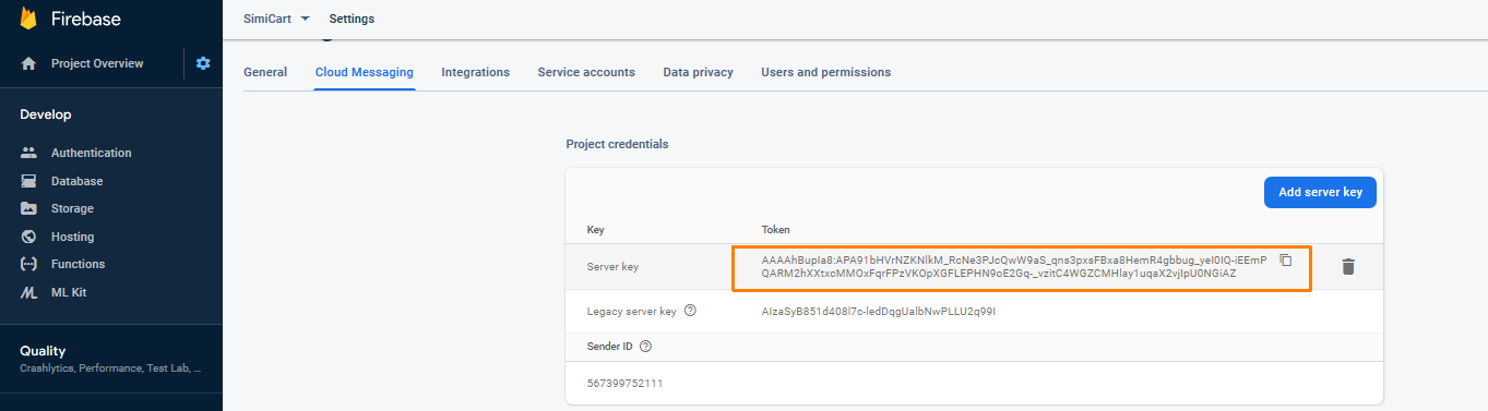Firebase Cloud Messaging - Server Key
