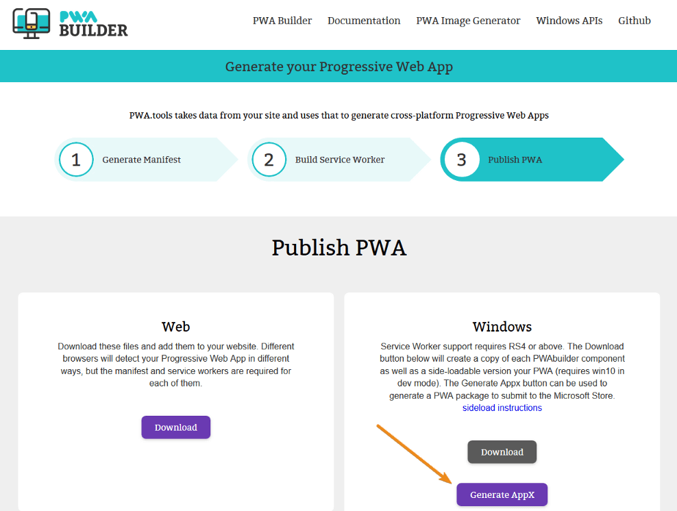 PWABuilder - Generate AppX