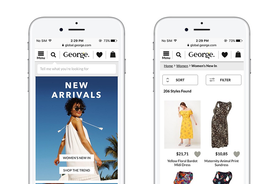 George.com - 10 best progressive web apps for ecommerce 2018