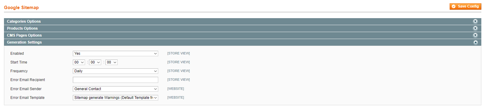 magento sitemap config