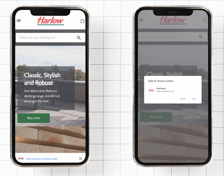 Harlows PWA Add to Home Screen