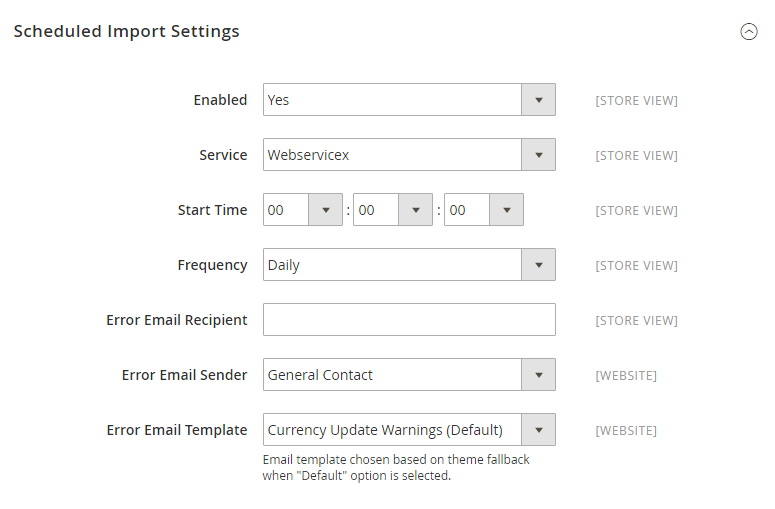 scheduled import setting