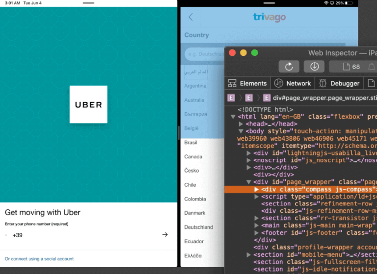 Inspectable PWA Uber Trivago