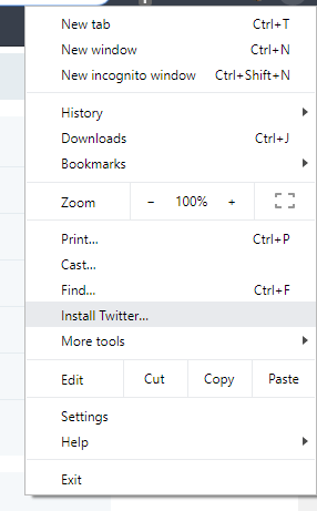Twitter PWA install option