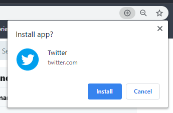 Twitter PWA install app pop-up