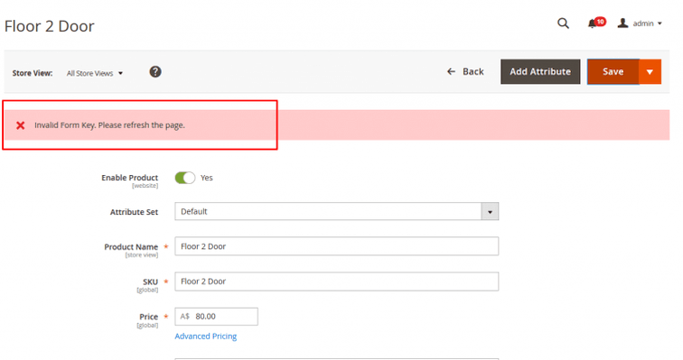 Magento invalid form key error
