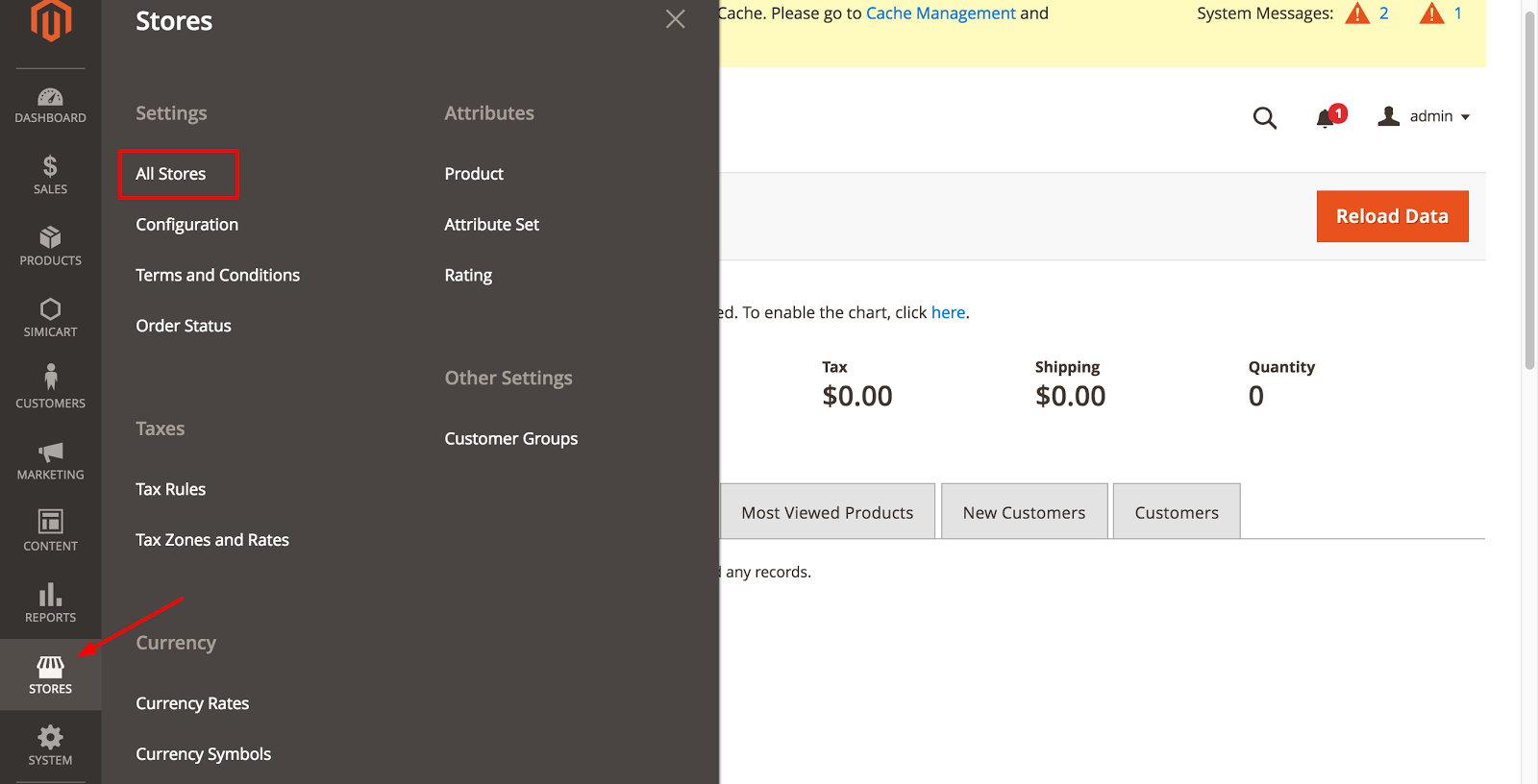 magento 2 all stores menu