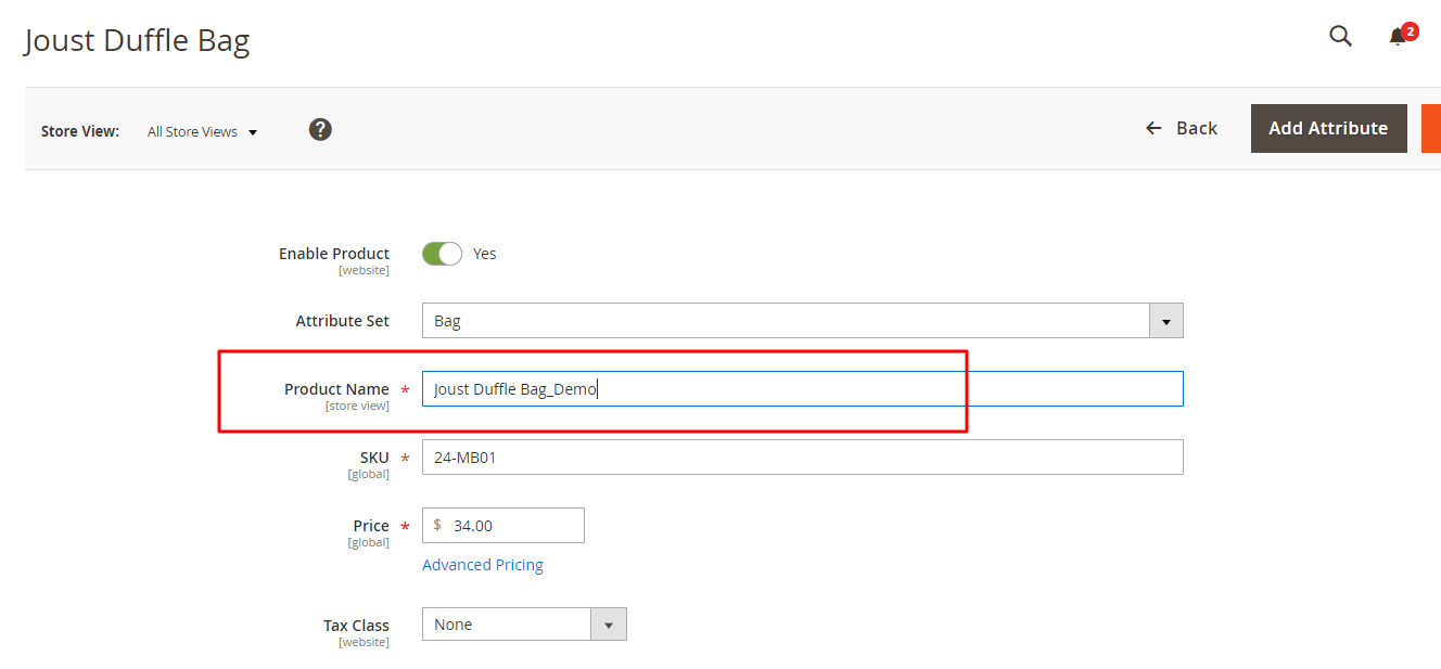 magento 2 product name demo