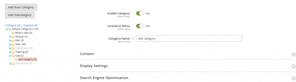 test category magento 2